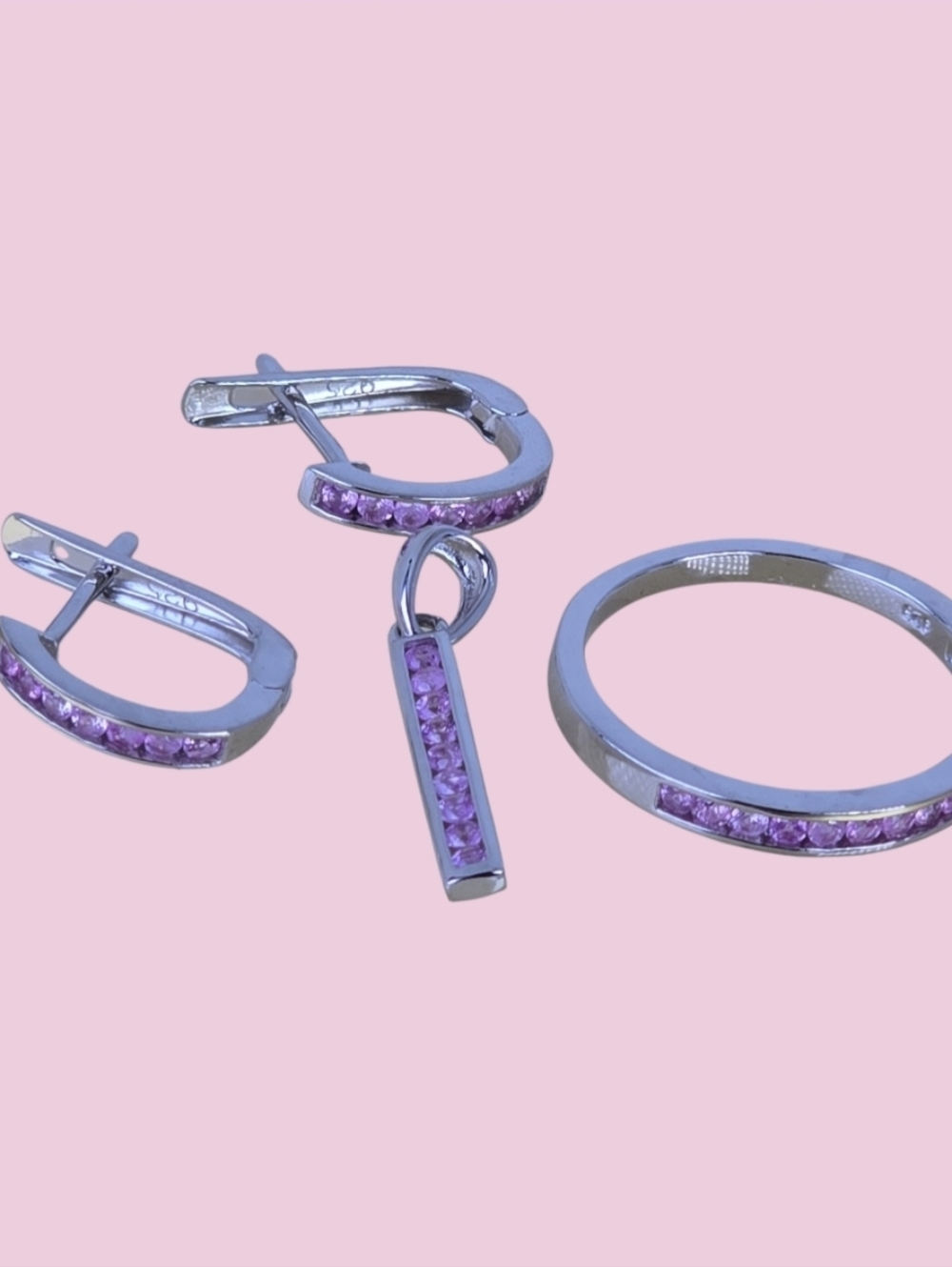 925 Sterling Silver Jewelry Set with Natural Pink Sapphire